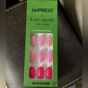 NIP Kate Spade ♠️ Red & Pink Striped Press-On Nails